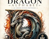 Dragon Cross Stitch Alphabet: 26 Mystical Monogram PDF Patterns (Color Charts)