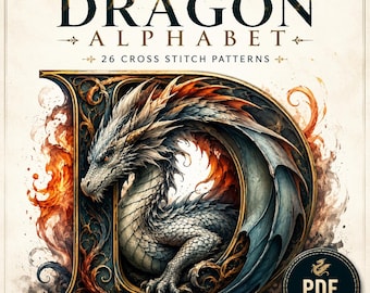 Dragon Monogram Cross Stitch Alphabet – 26 Mystical Letter PDF Patterns