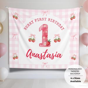 Personalised Berry First Birthday Wall Backdrop One year old Strawberry theme Birthday Party Banner Berry sweet one coquette birthday decor