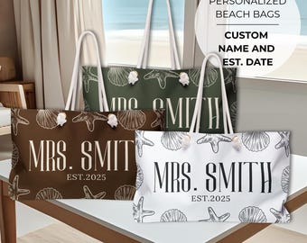 Personalised Honeymoon Beach Bag Mrs Custom Bag Bride Gift future Mrs beach bag with name Bride travel bag wifey beach bag honeymoon present