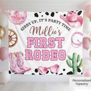 Personalised First rodeo Girls birthday party Banner Sign My First rodeo Birthday Backdrop Boys western theme party decor Cowgirl birthday