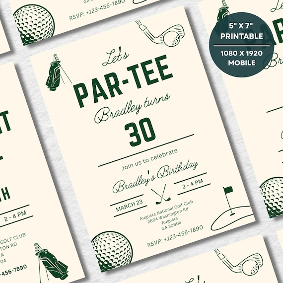Editable Golf themed 30th birthday invite thir-tee party invitation mens golf birthday party digital mobile invite printable 40th 50th 60th