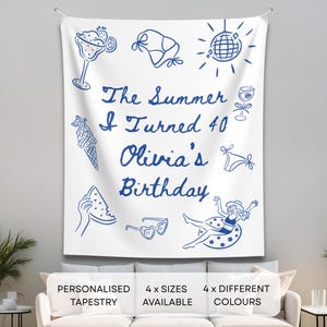 The Summer I turned Thirty Beach Birthday Banner 30th 40th 50th Beach Birthday Banner Any Age Birthday Backdrop Coastal Party Decor Tapestry