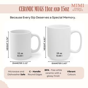 Puede incluir: Dos tazas de cer&aacute;mica blancas, 11 oz y 15 oz, con asas en C y bordes redondeados. La taza de 11 oz mide 9,5 cm de alto con un di&aacute;metro de 8 cm. La taza de 15 oz mide 11,7 cm de alto con un di&aacute;metro de 8,7 cm. Las tazas son aptas para microondas y lavavajillas.