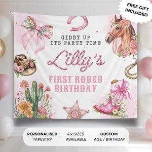 Custom My First Rodeo Birthday Welcome Backdrop Pink Wild West Cowgirl Birthday Party Banner Rodeo Party Decor Western Birthday Banner Sign