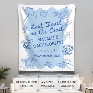 Personalised Beach Bachelorette Party Backdrop Sign Custom Last toast on the Coast Bridal Shower banner coastal bachelorette party decor