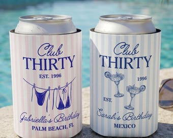 Personalized 30th Beach Birthday Can Cooler Coastal Party favor 30th girls trip can holder club thirty beach birthday drink sleeve custom