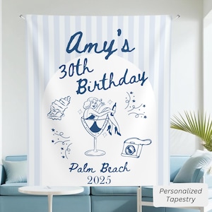 Custom 30th 40th 50th Beach Theme Birthday Banner Sign custom birthday tapestry 30th 40th birthday decoration 30th birthday backdrop