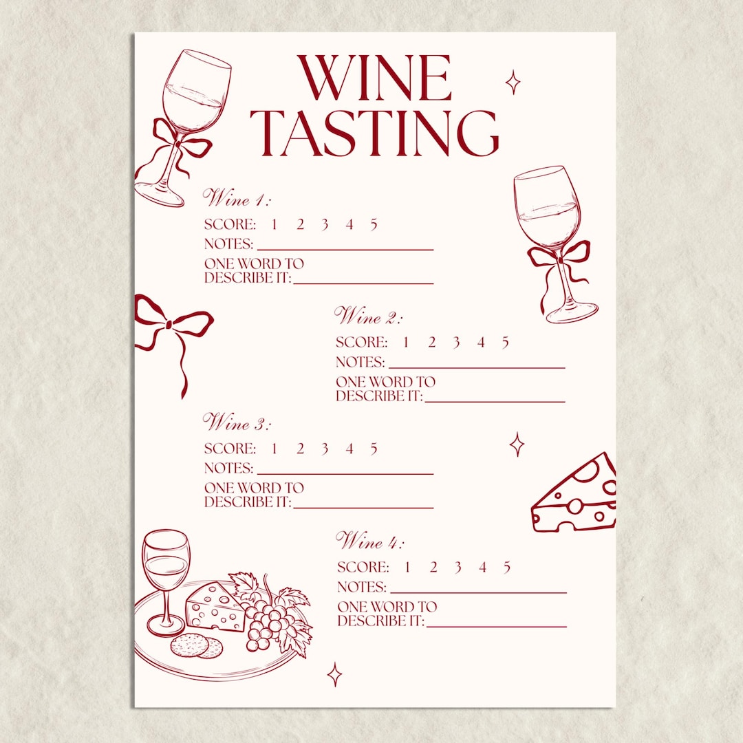 Wine Tasting Score Card Editable Wine Birthday Party Wine Tasting Cards ...