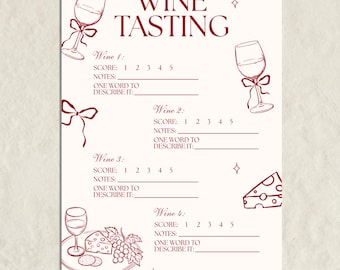 Wine Tasting Score Card Editable Wine Birthday Party wine tasting cards wine theme bachelorette blind wine tasting scorecard wine party game