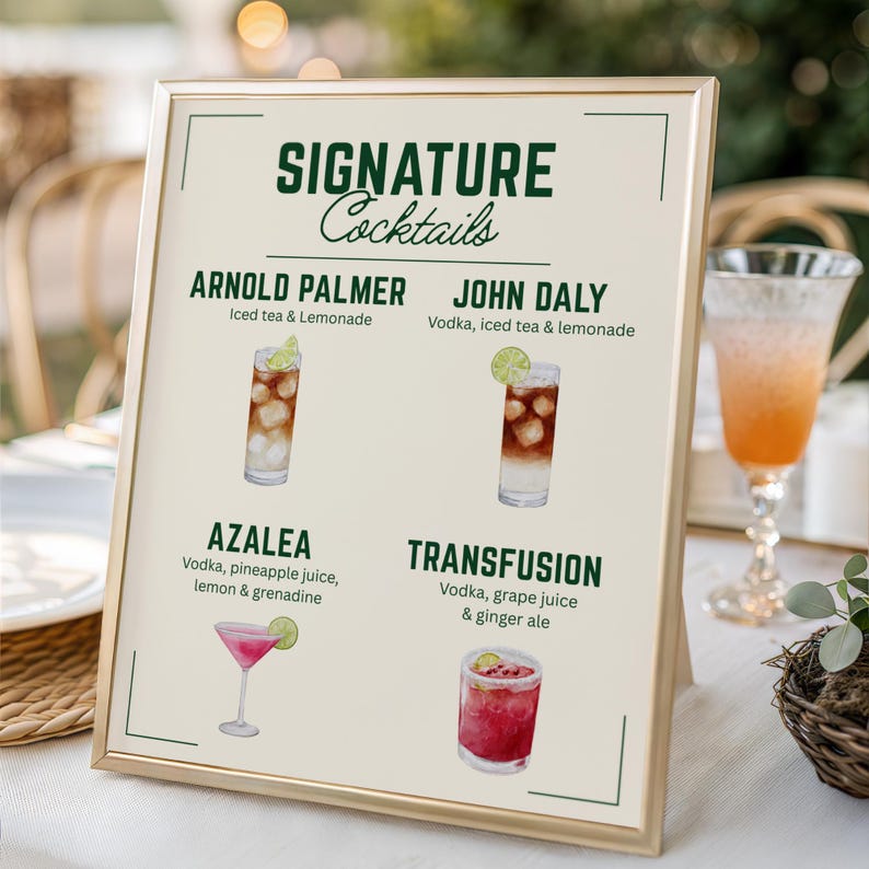 Editable Golf Theme Signature Cocktails Menu Sign Mens Golf Birthday ...