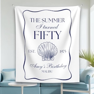 Personalised Beach Birthday Party Backdrop The Summer I turned forty Birthday Party Banner Decor Coastal Birthday 30th 40th 50th 60th Banner