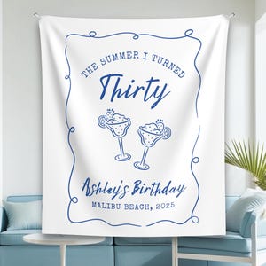 The Summer I turned birthday adult milestone Birthday Party Banner Beach Birthday Party Decor Coastal Party Beach decorations 30th 40th 50th