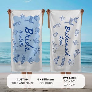Personalised Bachelorette Gift Beach Towel Coastal Bridal Party Towel Beach bachelorette party favor Bridesmaid Gifts weekend girls trip