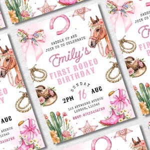 Editable Any Age Girl Rodeo Birthday Party Invitation Western theme editable invite template Cowgirl Party Wild West My First Rodeo Birthday