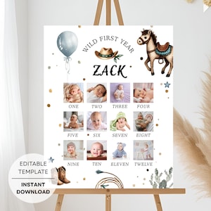Western Milestone Picture sign template First Rodeo Milestone photo editable Wild West Birthday first year photo milestone cowboy digital
