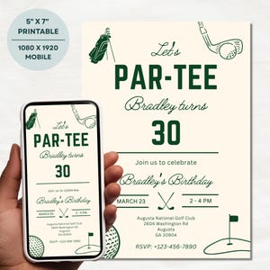 Golf birthday party invitation template editable online, custom name, age and details, instant download printable or mobile invite