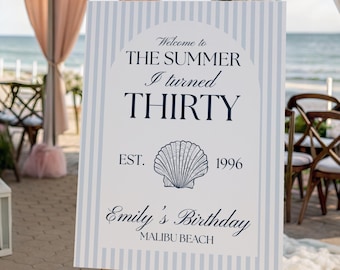 Editable The Summer I turned 30 Welcome sign 30th beach birthday editable coastal party decorations 30th beach theme sign summer birthday