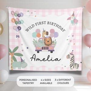 Personalised 1st 2nd 3rd Jungle Birthday Kids Party Wall Backdrop Wild First Birthday Gingham Banner Sign Jungle Safari Birthday Party Decor