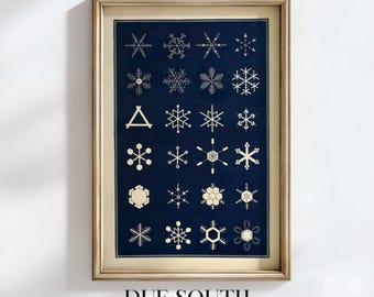Snow Crystal Illustration Print, Snowflake Wall Art, Vintage Winter Poster (Digital Download)