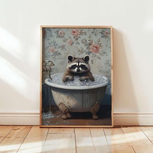 Animals In The Bathtub Painting, Raccoon Bubble Bath Print, Funny Bathroom Decor, Gift-Printable Wall Art, Digital Download Art, Pet Gift