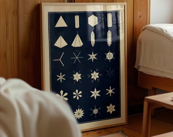 Vintage Snowflakes Art Print, Geometric Ice Crystals Diagram (Digital Download)