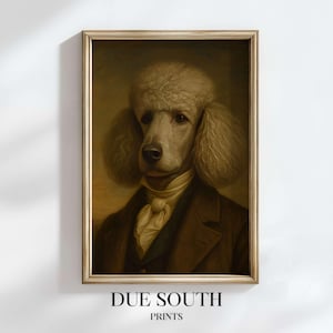 Vintage White Poodle Print, funny Dog Painting, Victorian Pet Wall Art, Gift-Printable, Bathroom Decor, Digital Download, Royal Puppy Prints