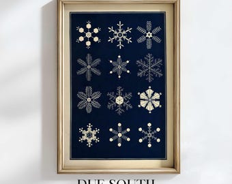 Vintage Snowflake Illustration Print, Winter Science Decor (Digital Download)