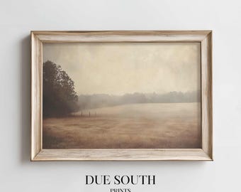 Misty Spring Landscape Print: Rustic Country Field Scene (Digital Download)