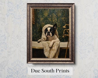 Lámina artística de baño de Boston Terrier: Decoración divertida para el baño de perros (descarga digital)