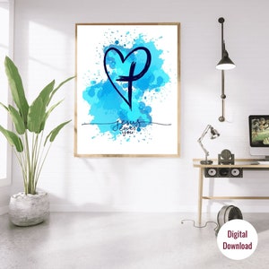 Jesus loves you, Jesus Christ, Christian, Religious, Digital Print, Downloadable Art, Easter Decor, Christian Decor, Wall Art, Heart, Cross