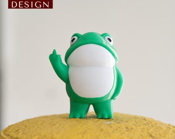 Cheeky Rebellious Frog Figurine - 3D Printed Desk Accessory with Middle Finger Gesture - Fun and Unique Gift Idea for Frog Lovers