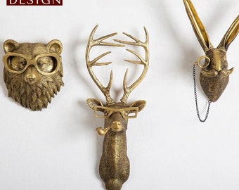 Transform Your Room with Bronze Animal Figurines: Deer Head, Wall Decor, Fox Head Design - Elevate Your Space with Sophisticated Style!"
