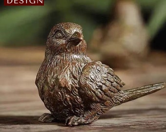 Brass Sparrow Statue: Vintage Retro Bird Decor Table Ornament - Small Metal Figurine for Home Decoration - Unique Crafted Accent Piece