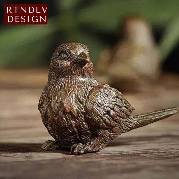 Statue de moineau en laiton : décoration de table d'oiseau rétro vintage - Petite figurine en métal pour la décoration de la maison - Pièce décorative unique