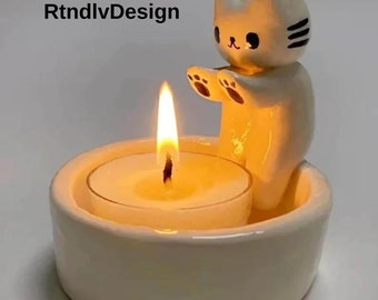 Adorable Kitten Candle Holder for Desk - Unique Cat Decor, Artistic Cat Design - Perfect for Cat Lovers - Home Decor Accent Piece