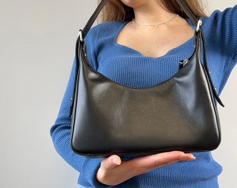 Genuine Leather Shoulder Handbag: Evening Purse, Compact City Bag