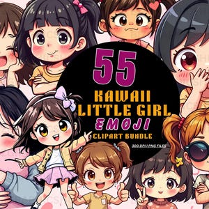 Kawaii clipartbundel kleine meisjes, 55 schattige meisjes clipart meisjespersonages kinderkamer tekenfilm meisje, babyshower png, chibi-meisjes, schattige kinderen, anime