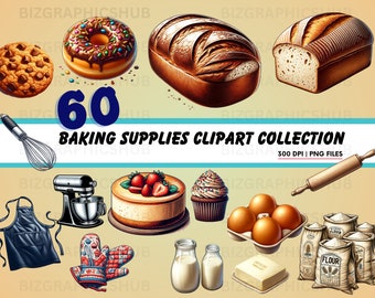 Raccolta di clipart di forniture per la cottura, oltre 60 PNG ad alta risoluzione per forniture per la cottura, panetteria casalinga, PNG per la cottura dei biscotti, set di clipart culinarie, pacchetto per la panetteria