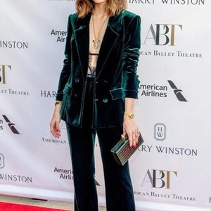 Women Velvet Suit Custom Made Designer Green 2pc Coat Pant Suit Wedding Events Bridesmaid Prom Personalized Double Breasted Gift For Her