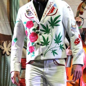 Men&#39;s Ivory 2Pc Flower Embroidered Western Suit - Vintage Wedding Retro Party Outfit - Custom Country Cocktail Attire