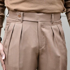 Men Gray Gurkha Trouser Cotton High Waist Button Closure Flap Pocket Double Pleated Formal Attire Must Have Business Pant For Him