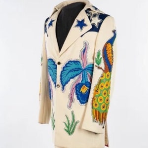 Men Custom Made 2pc Ivory country Western Suit Embroidered, Rhinestones Cotton Party Wear Cowboy Hippie Outfit