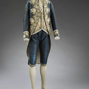 Bespoke Blue Rococo Suit: Golden Embroidered French Nobleman Costume