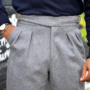 Men Gray Gurkha Trouser Cotton High Waist Button Closure Flap Pocket Double Pleated Formal Attire Must Have Business Pant For Him