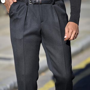 Men Black Gurkha Trouser Cotton High Waist Button Closure Flap Pocket Double Pleated Formal Attire Must Have Business Pant For Him