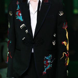 Men&#39;s Black 2Pc Floral Embroidered Western Suit - Vintage Wedding Retro Party Outfit - Custom Country Cocktail Attire