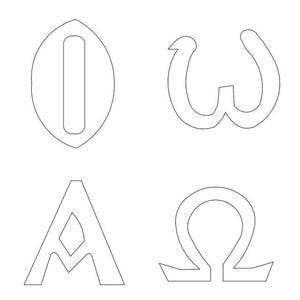 Puede incluir: Un dibujo en blanco y negro de las letras del alfabeto griego: Theta, Omega, Psi, Alpha y Chi.