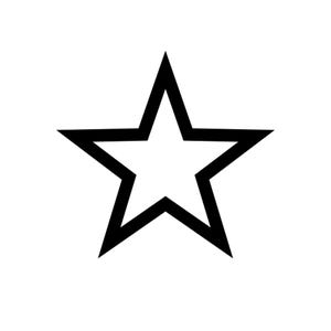 May include: A black outlined star shape on a white background. The star has five points and a thick border, creating a bold, graphic design. The star is a simple, yet striking, design element.