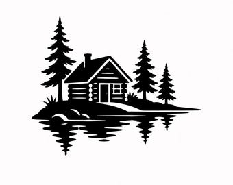 Lakeside Cabin Silhouette - DXF SVG PNG dwg